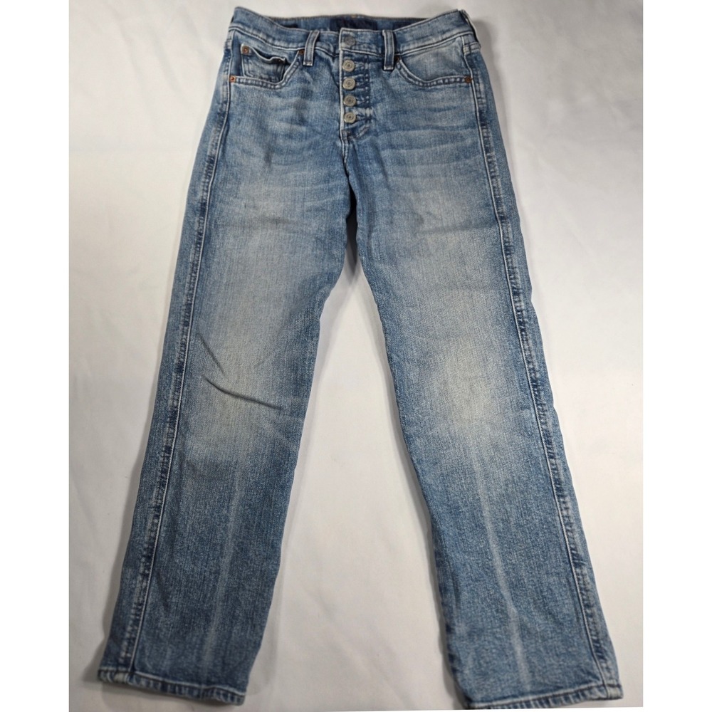 Lucky Brand Women's 0/25 Straight Crop‎ Jeans Button Fly Candiani Light Wash